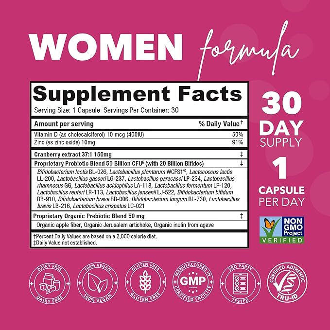 Probiotics for Women Vaginigal Health - Supports pH Balance, Vaginal, Urinary, & Digestive Health - 50 Billion CFU & 15 Unique Strains for Healthy Vaginal Odor & Vaginal Flora - Shelf Stable