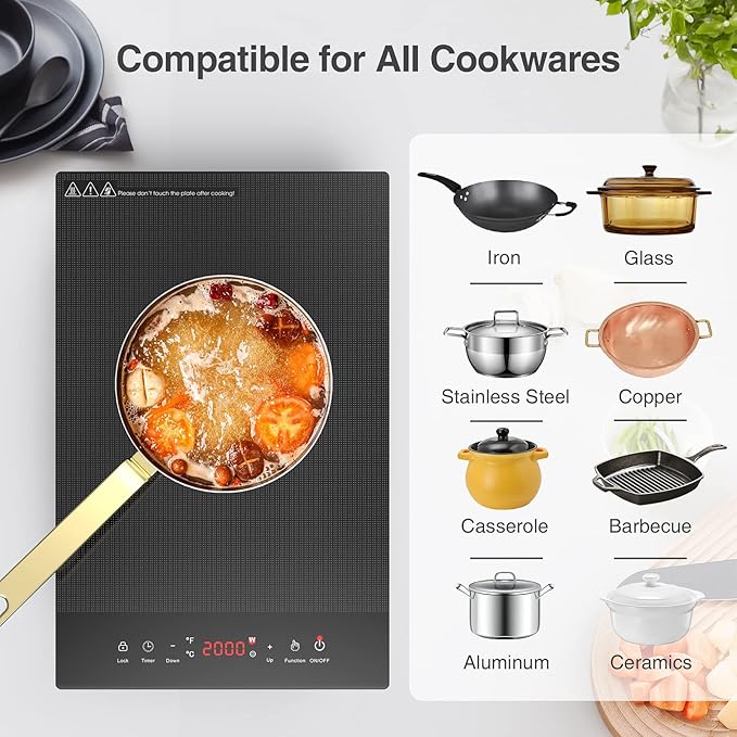 1800W Electric Cooktop, 12 Inch Infrared Single Burner Portable Stove 110-120V - Countertop Hot Plate with Timer & Child Safety Lock, Ideal for Home, Dorm, RV