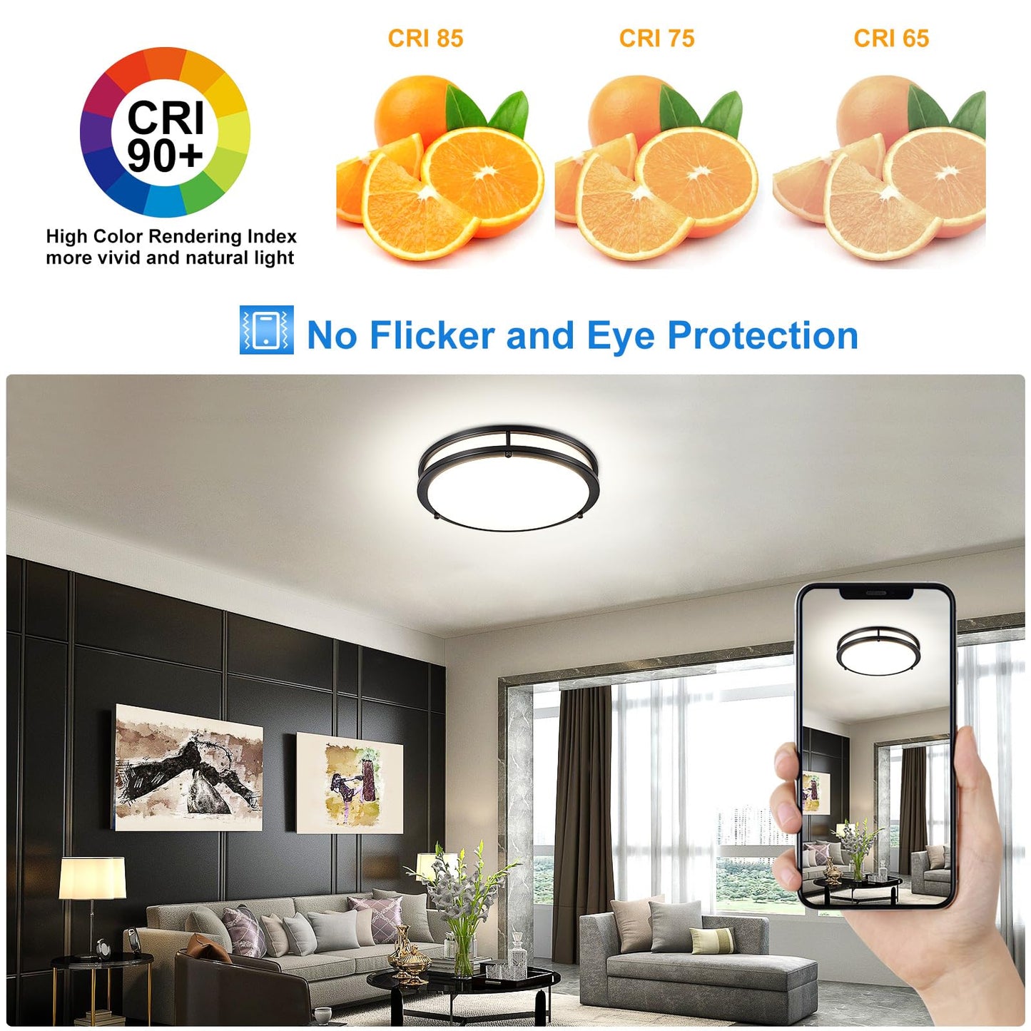 Dllt 2Pack Flush Mount Led Ceiling Light: 13 Inch 5Cct (3000K-6000K) & Dimmable Ceiling Light Fixtures For Bedroom Hallway - 24W Modern Black Super Bright Kitchen Lighting Fixtures Ceiling