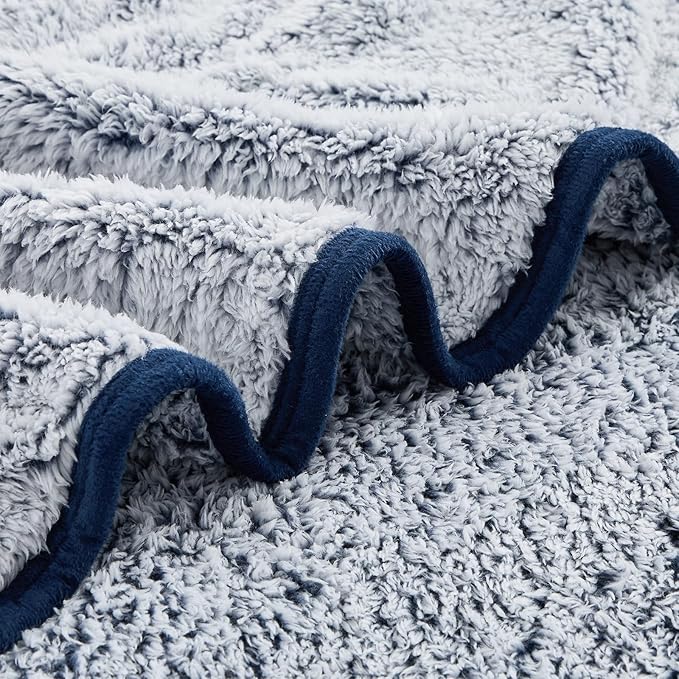 EMME Fuzzy Blanket Soft Fleece Throw Blankets for Women, Fluffy Sherpa Throws(Plush Navy,108"x90")