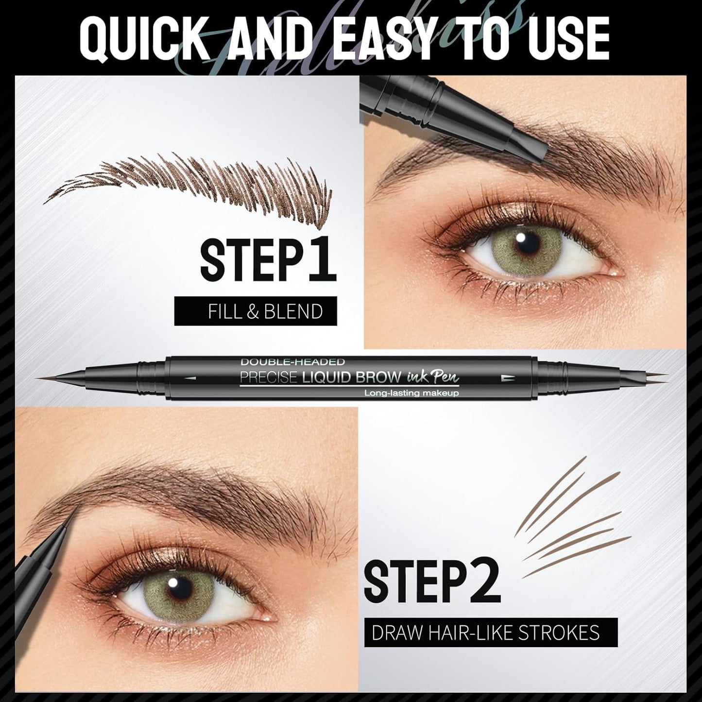 Eyebrow Pencil, Eyebrow Pen with Double-Brush Tip 2-in-1 Eyeliner Dual-Ended Microblading Long Lasting Waterproof Hair-Like Brow Pencil with Eyebrow Brush (Black brown)