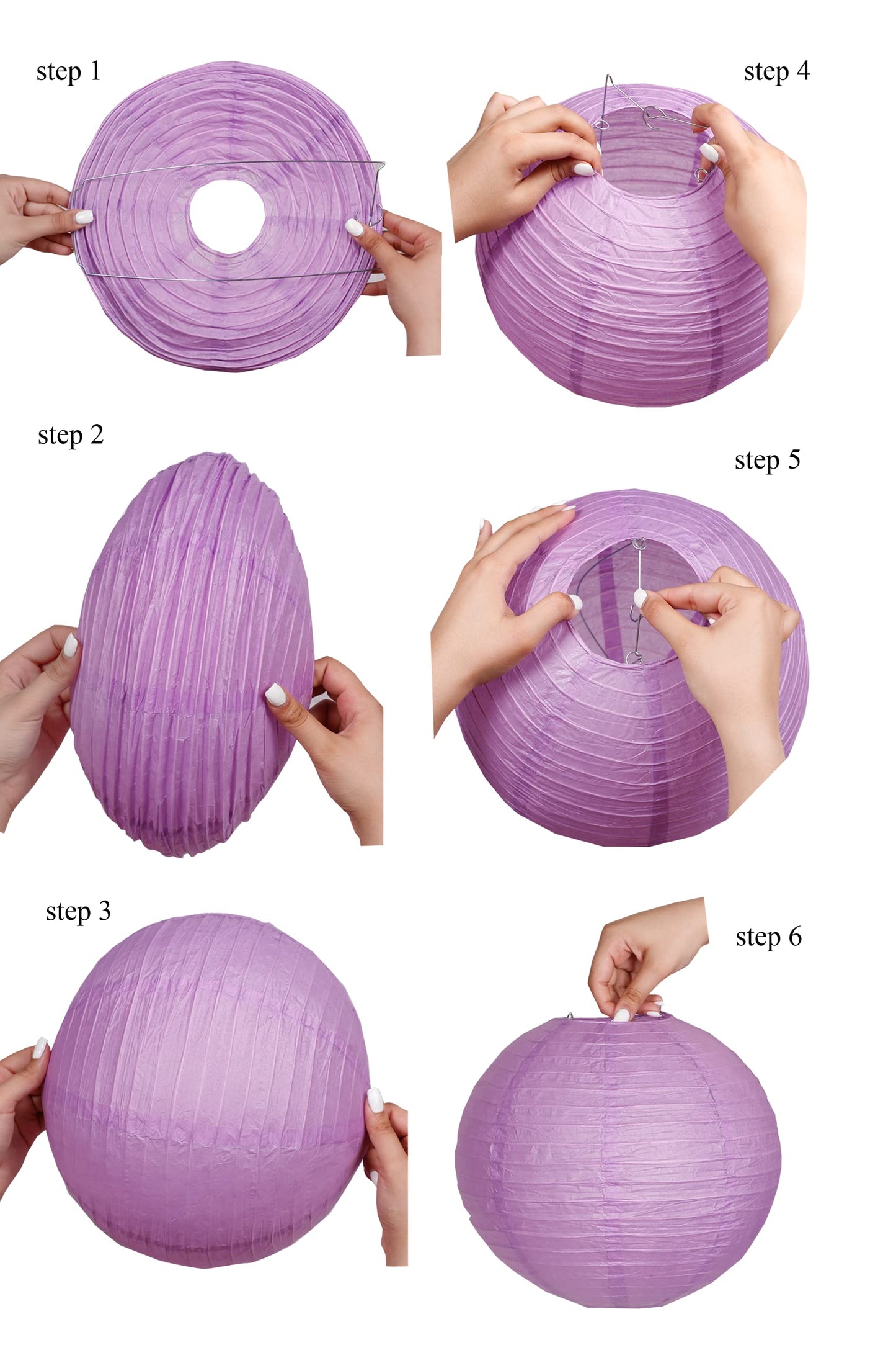 Matissa Pack Of 3 Round Paper Lanterns - 12/30Cm, Lilac, Paper - Wedding & Birthday Party Decoration
