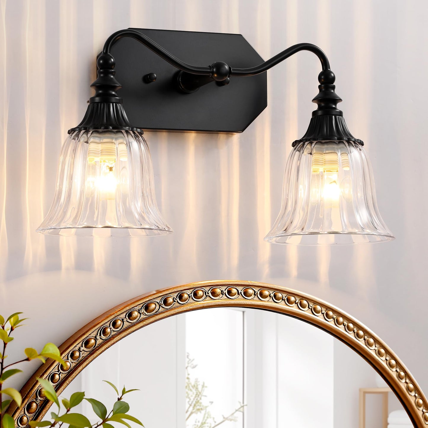 Lmnlvn Bathroom Vanity Light Fixture  2 Lights Bathroom Lighting Matte Antique Brass Finish With Crystal Glass Shade  Vintage Vanity Light For Bathrooms