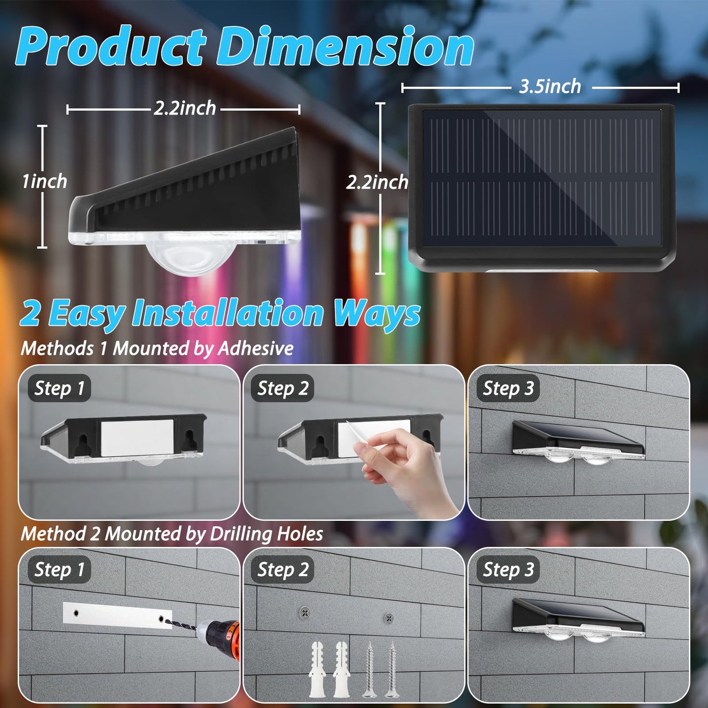 Solar Fence Lights Outdoor 12-Pack  Waterproof Solar Powered Deck Light With Warm White & 6 Rgb Colors & 2 Lighting Modes  Led Solar Step Stairs Light For Deck  Fence  Outside  Patio  Garden  Backyard