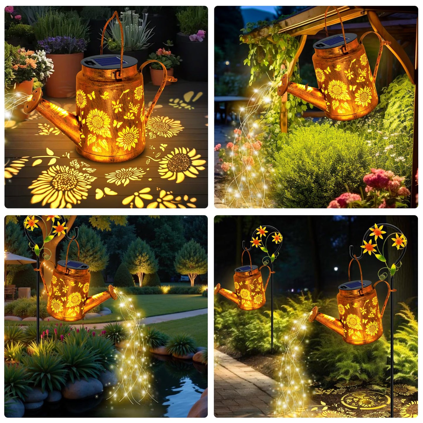 Solar Lights Outdoor Waterproof  Sunflower Solar Watering Can Lights With Shepherd Hook  Birthday Gifts For Mom Grandma Women Christmas  Metal Hanging Lantern Garden Decor Yard Outside Patio Lawn