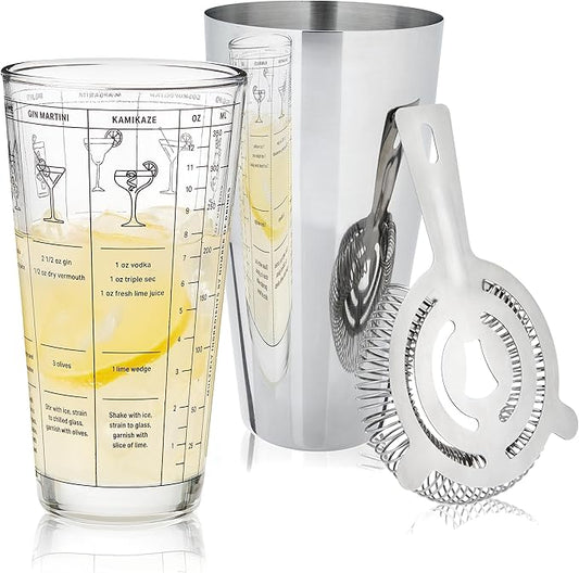 True 3-Piece Barware Set for Mixed Drinks and Cold Brew Cocktails, Includes Cocktail Shaker Tin, Cocktail Mixing Glass wit...