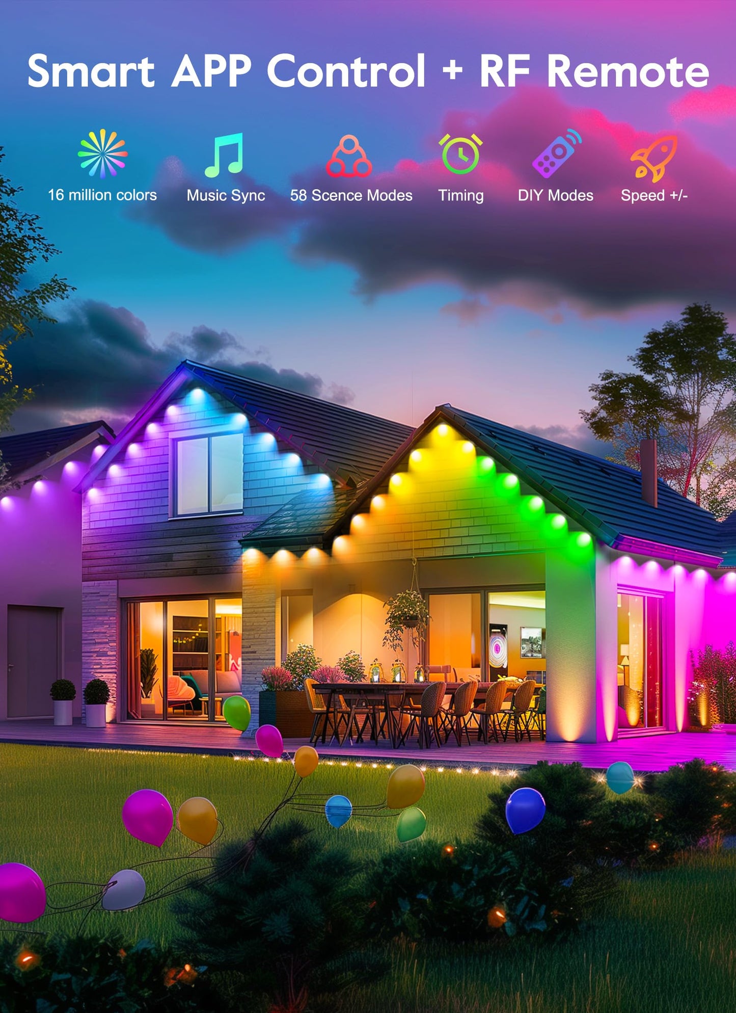 Brightown C9 LED Christmas Lights, 100 RGB Smart Lights, 66 Ft, Waterproof, Music Sync, Model BMSL47