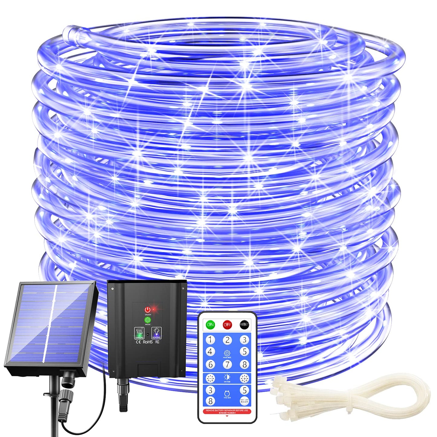 Kerkoor Solar Rope Lights - 200 Led Waterproof 72Ft String Lights, 8 Modes, Remote Control, Blue, For Garden, Patio, Pool, Party