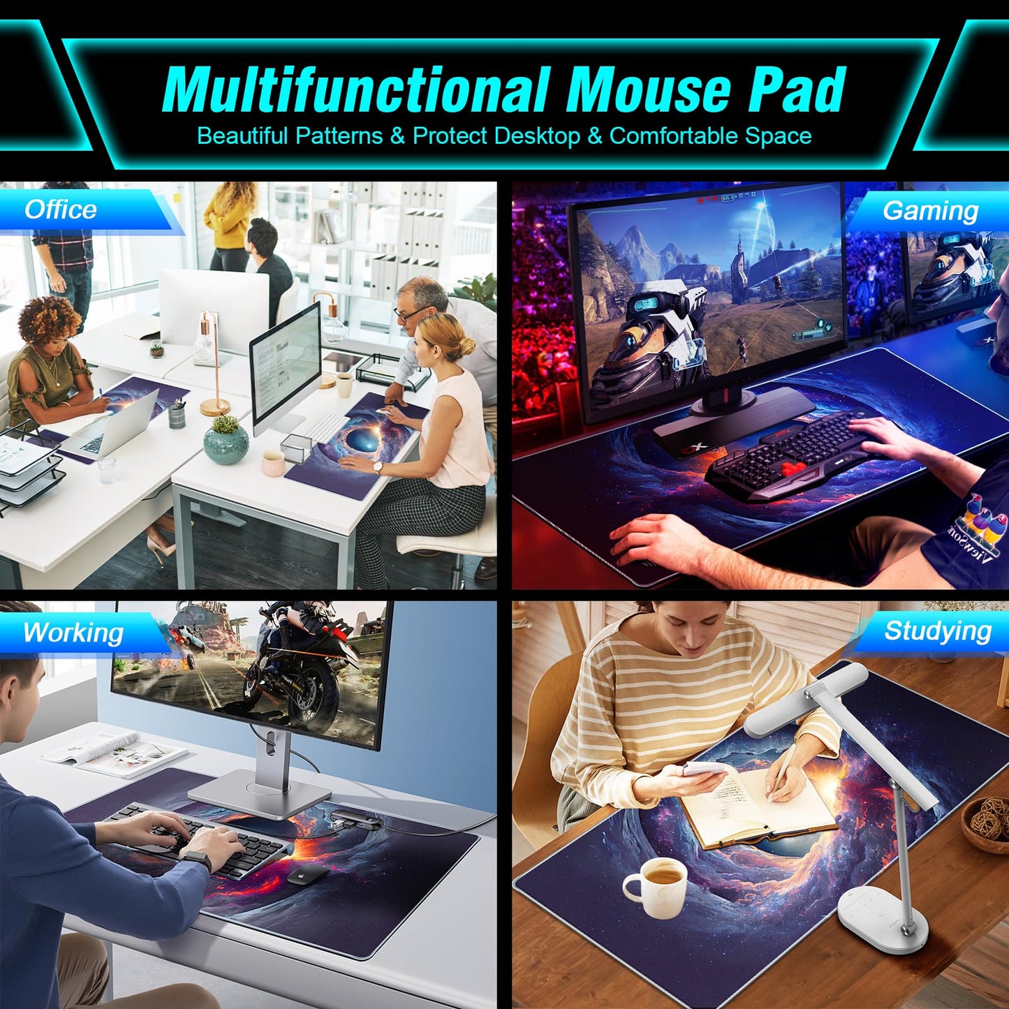 Large Gaming Mouse Pad, 35.4x15.7in Technological Nebula Style Gaming Mousepad, Professional Non-Slip Rubber Base Big Mouse Pad, Mousepad XXXL for Gaming & Office & Home, Full Desk Mouse Pad