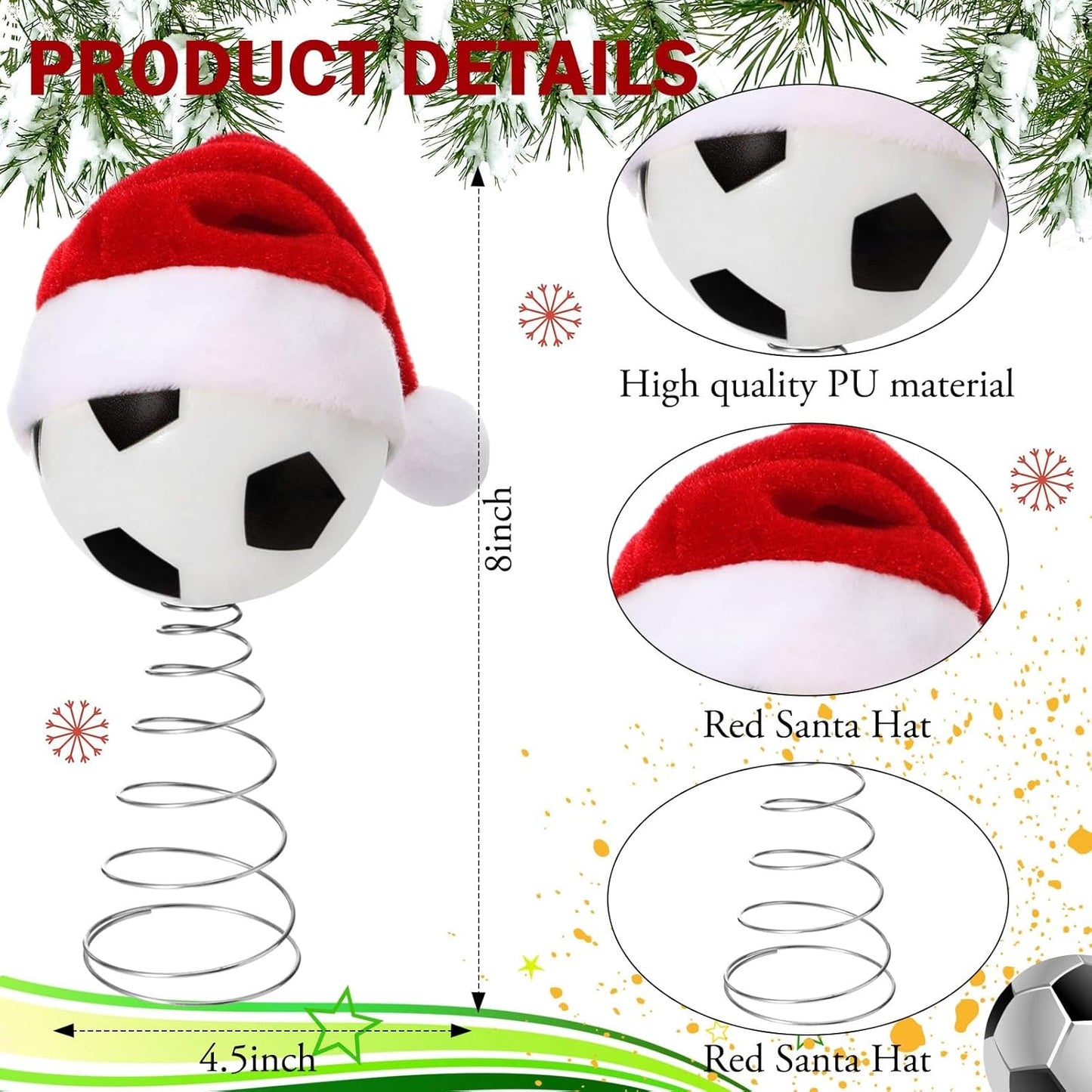 Soulchen 2.4 Inch Soccer Christmas Tree Topper Ornament - Tree Top Decor, Home Xmas Party & Tabletop Display - Gift for Men, Senior Fans, Players & Teams