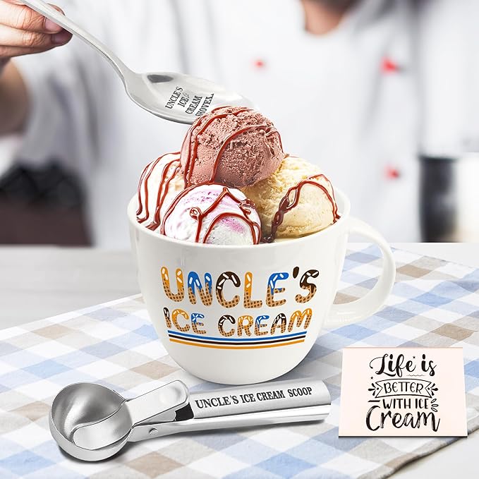 Uncle Gifts, Christmas Uncle Gifts from Niece/Nephew, Uncle's Ice Cream Bowl Scoop Shovel Spoon Set, Uncle’s Ice Cream Gift Xmas Birthday Father's Day Present for Him