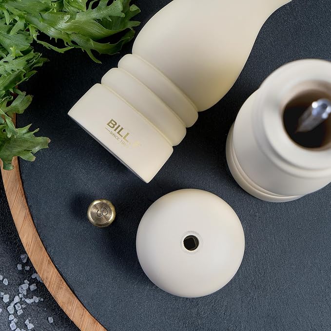 BILL.F Salt and Pepper Grinder Wooden Pepper Mill Grinder White Salt Pepper Shakers Set of 2 with Adjustable Ceramic Rotor- 7 Inch