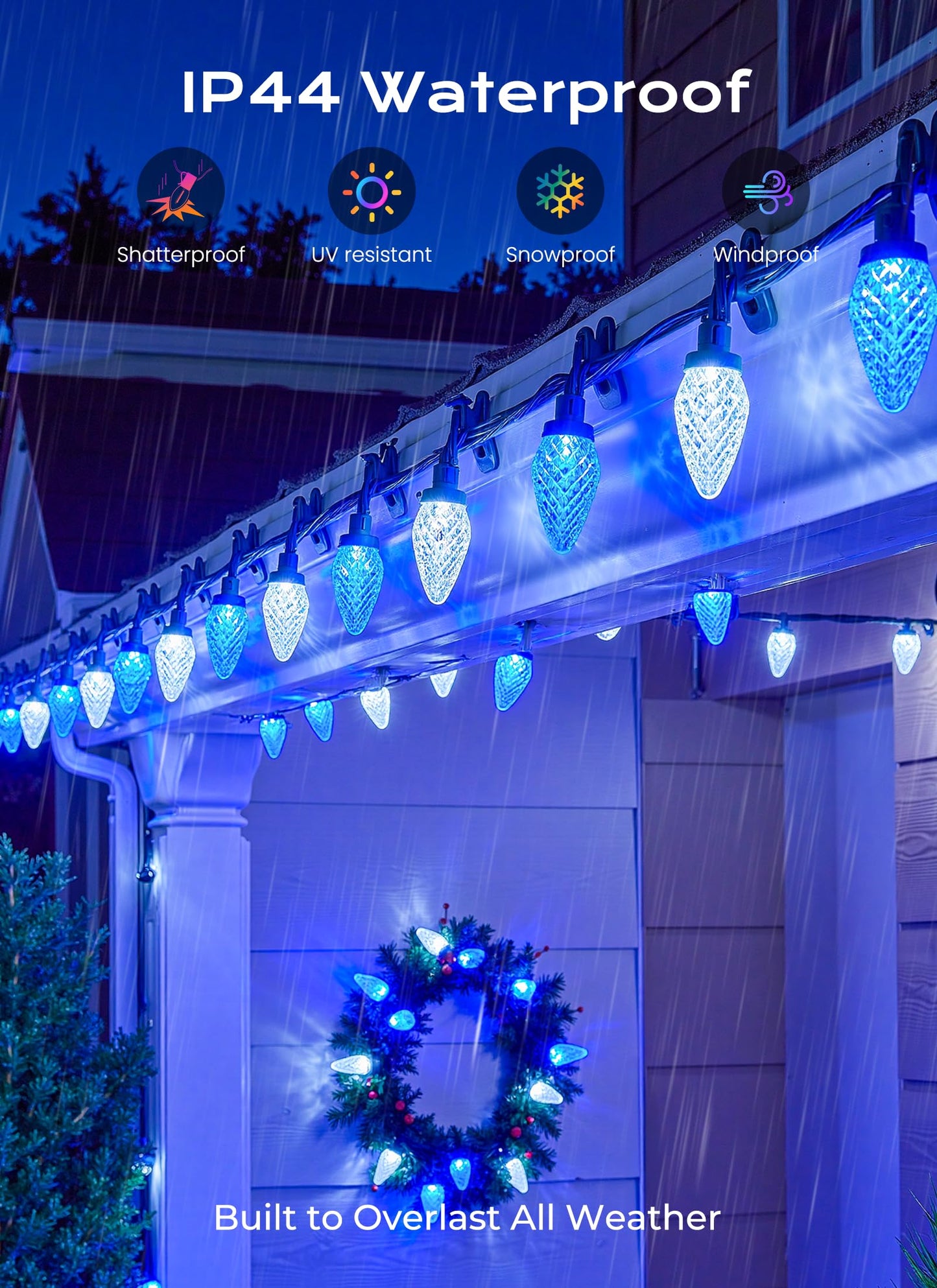 C9 Christmas Outdoor Lights  72 Ft 110 Led C9 String Lights  8 Modes & Timer Extendable Waterproof For Christmas Tree Indoor Outdoor Roofline Patio Outside Backyard Holiday Xmas Decor  Blue White