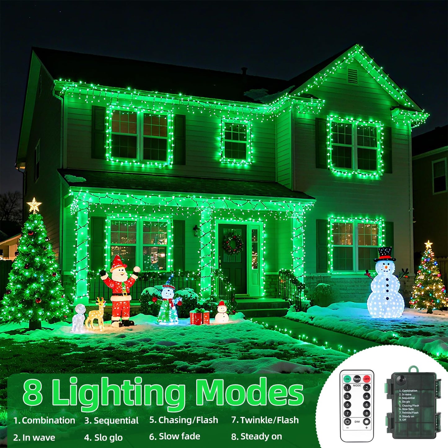 Vtechology 33Ft 100 Led Battery Operated Green Christmas Tree Lights 8 Modes Battery String Lights With Timer Indoor Outdoor For Christmas Tree Halloween Holiday Party Bedroom Classroom Decoration