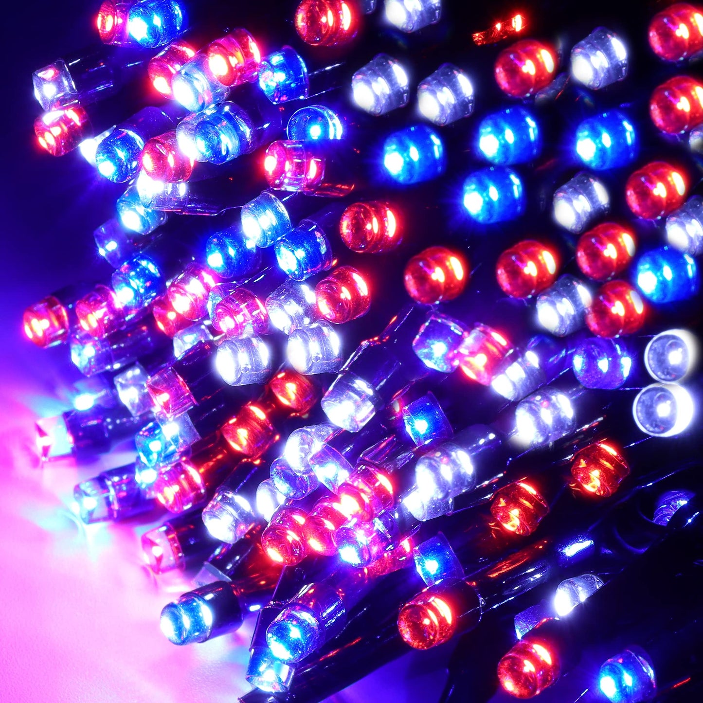 HOME LIGHTING 66ft LED Fairy String Lights, 200 Bulbs, 8 Modes, Green Wire, Red & Blue & White