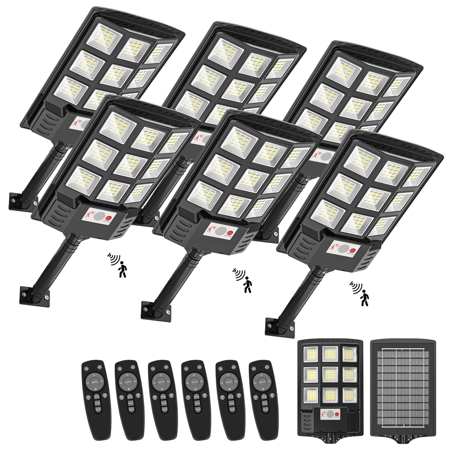 Sunwish Solar Street Light, 6500K, Motion Sensor, IP66 Waterproof, 6PACK, Black, Model ABK6