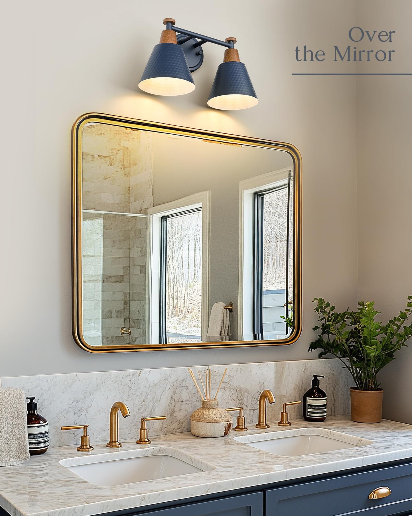 Femila 2 Light Bathroom Vanity Light  15  Modern Bathroom Lighting Fixtures Over Mirror  With Woodgrain Finsih  4Fg59B-2W Blue-Nw