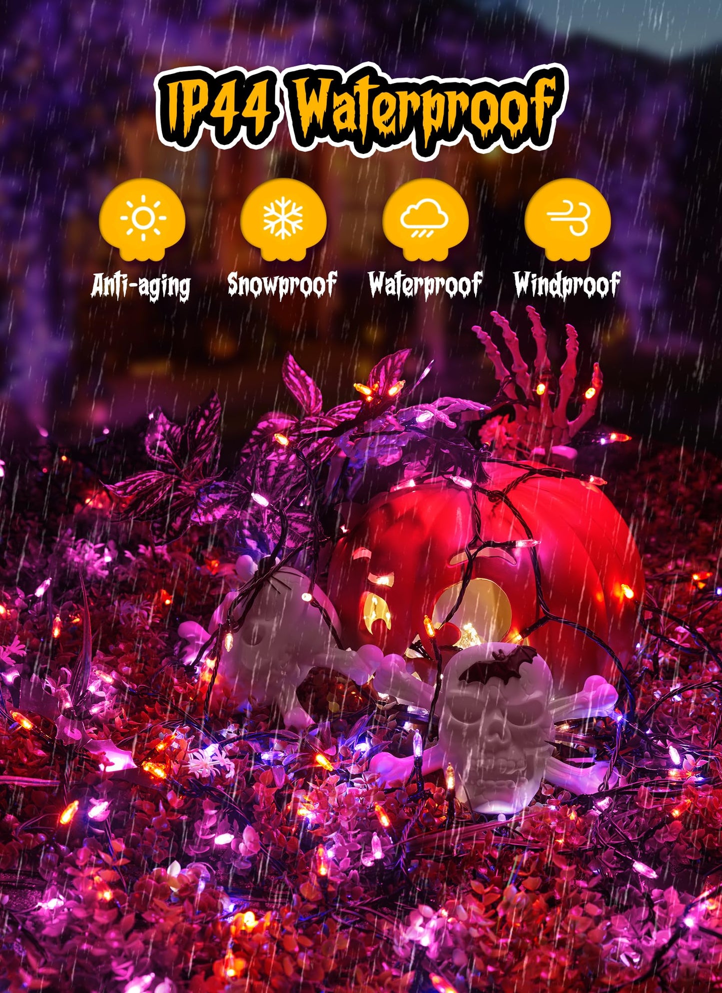 Brightown Halloween Outdoor Lights, 50 LED String Lights, 17.8 Feet, Battery Operated, Waterproof, Orange and Purple