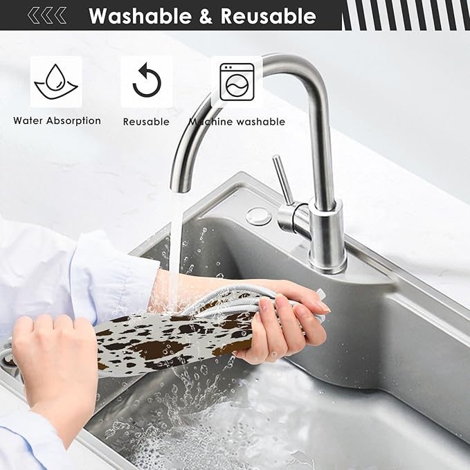 Kitchen Faucet Absorbent Mat,Cowhide Leather Water Splash Guard for Sink, Faucet Drip Catcher Thicken Sponge Microfiber Faucet Water Catcher Mat Sink Absorbent Mat for Kitchen 14x5in 2 Pack