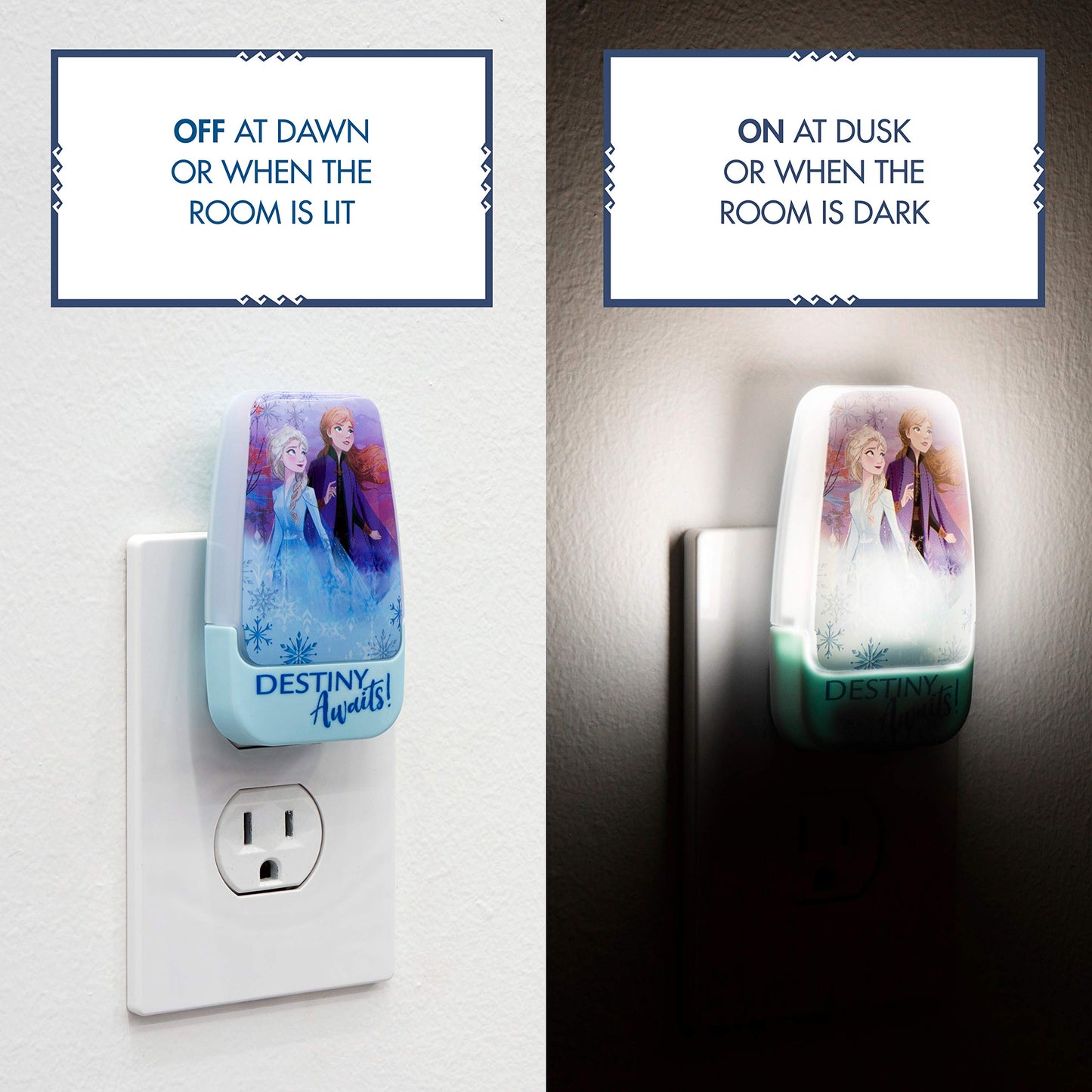 Disney Frozen LED Night Light, Anna and Elsa, Plug-in, Dusk-to-Dawn Sensor, Model 45670, Ideal for Bedroom, Nursery, Girls Room Decor