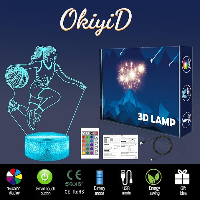 Basketball Gifts for Girls, Light Up Basketball Night Light 3D Illusion Lamp with 16 Colors Remote Control, Basket ball Accessories Stuff for Girls Women Best Friends Sister Birthday Xmas Gifts