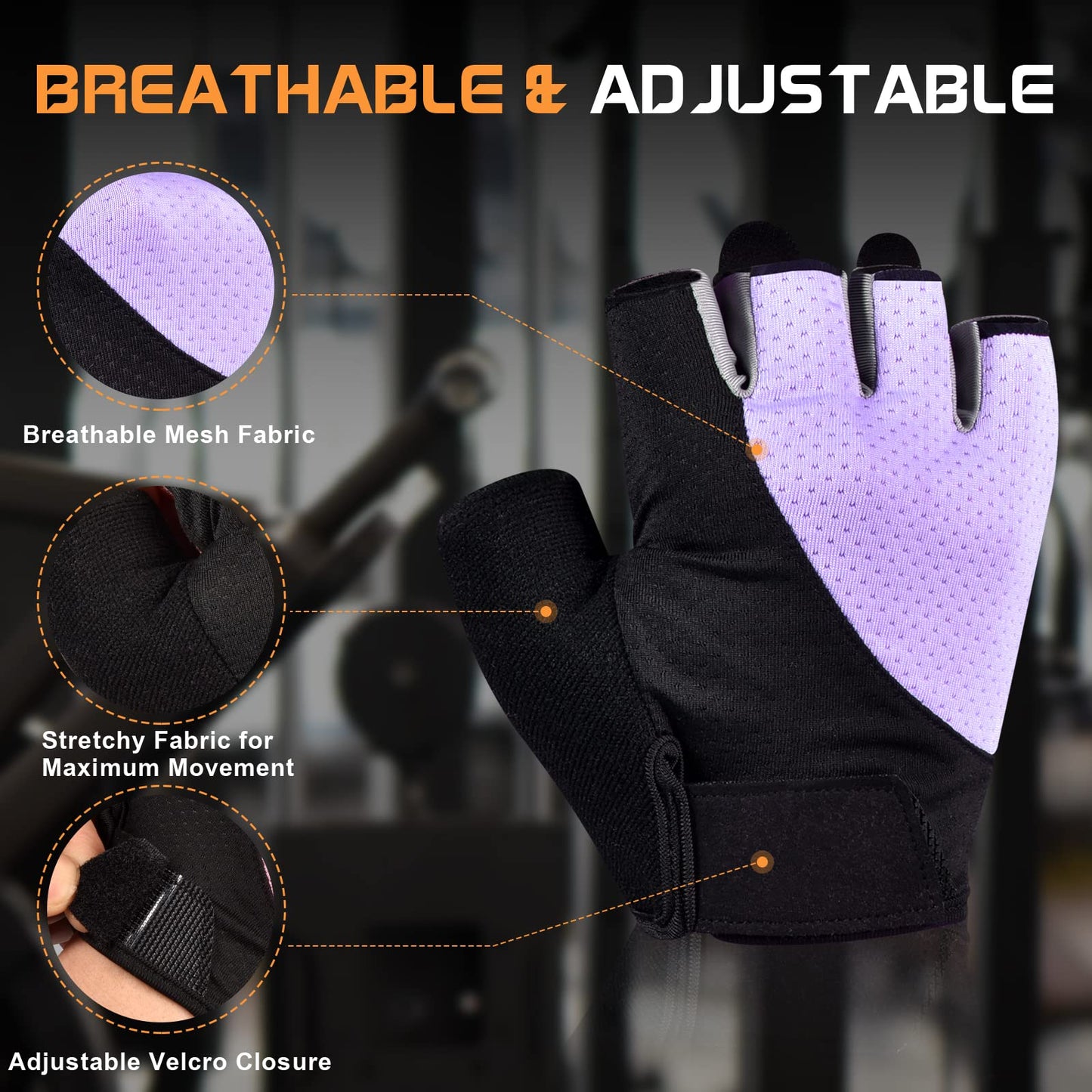 SUNNEX Gym Gloves for Women Workout Fingerless Weightlifting Lightweight Breathable Fitness Gloves Sports Training Lifting Weight Cycling Climbing Rowing Purple X-Large