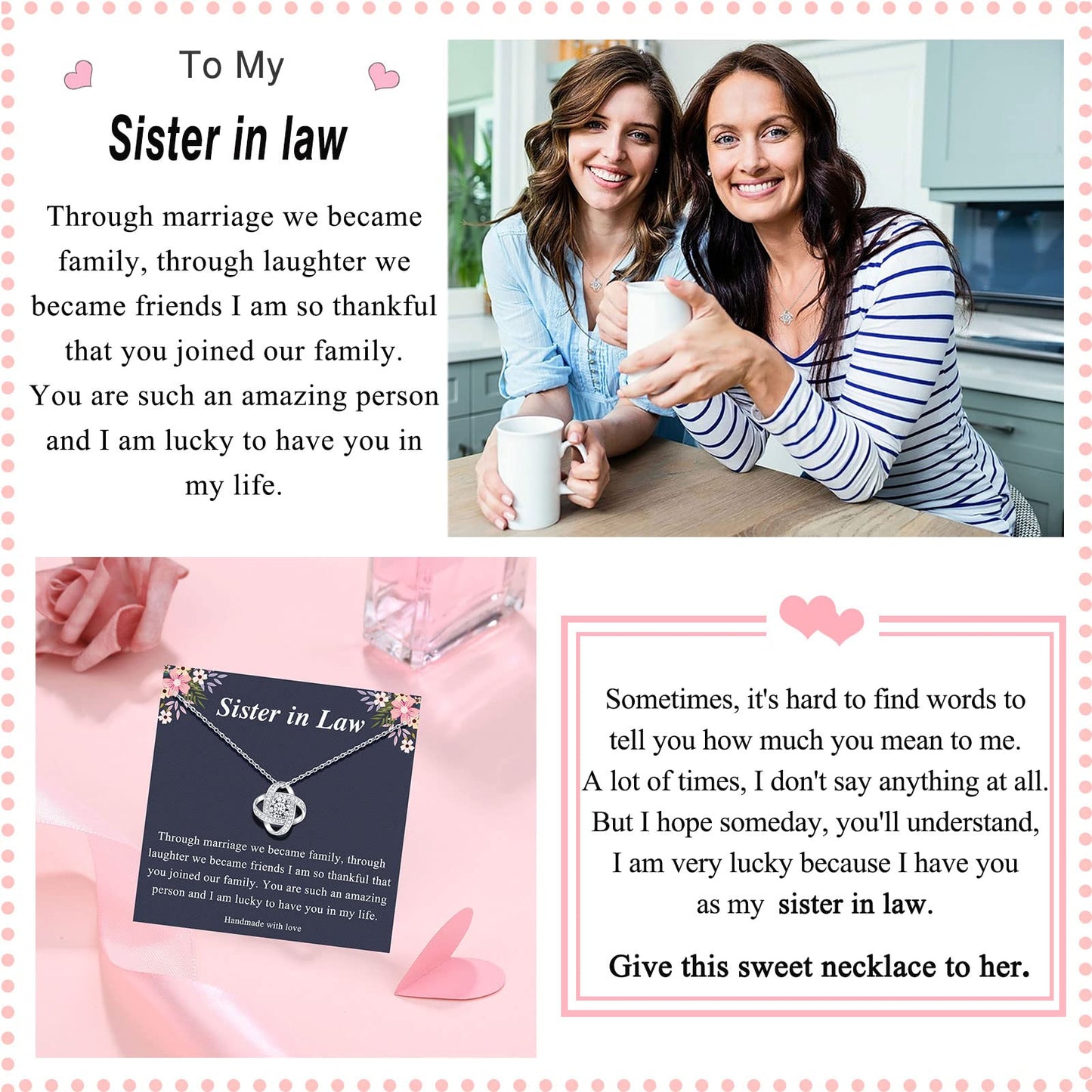 UNGENT THEM Mothers Day Gifts for Sister in Law Christmas Wedding Birthday Ideas Jewelry Love Knot Necklace