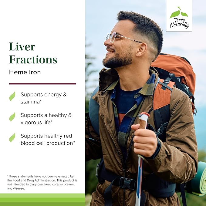 Terry Naturally Liver Fractions - Endurance & Energy Support with Gentle Iron - Dietary Supplement Supports Healthy Red Blood Cell Formation - Iron Supplement for Liver Health - 90 Capsules