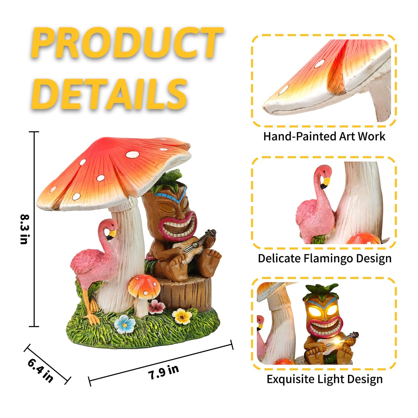 Cffownug Solar Tiki Outdoor Statues: 8.3 Funny Tiki Bar Decor With Solar Light Outside Decoration For Lawn Yard Patio Garden Gifts For Housewarming (Mushrooms)