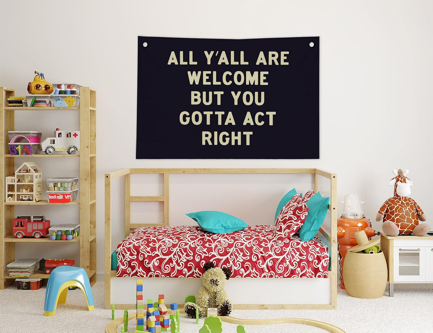 Funny Welcome All Y'all Are Welcome But You Gotta Act Right Wall Decor, Funny Hanging Canvas Banner Flag Wall Art Decor for Home Bedroom Living Room Office, 20x30 in