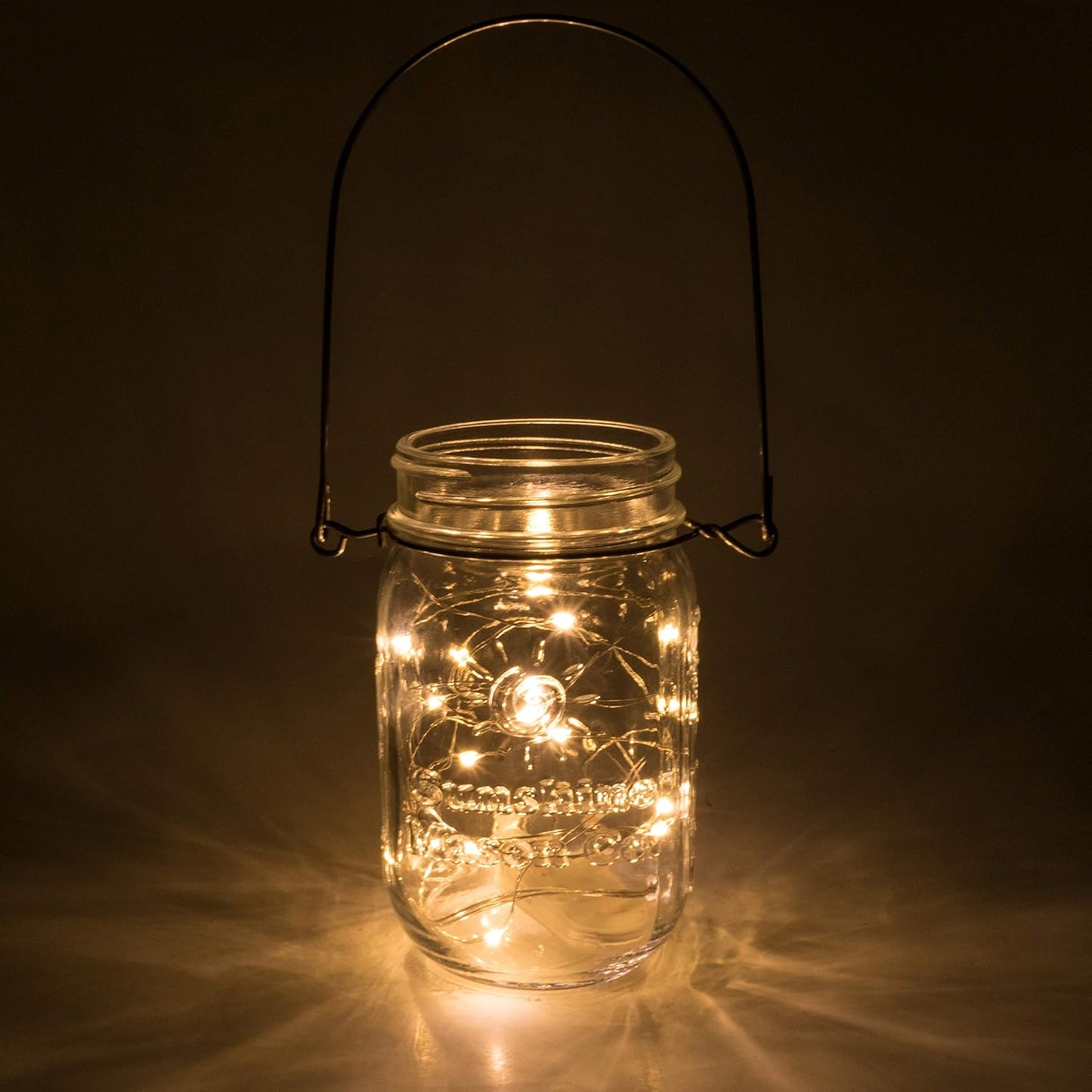 Pint Glass Mason Jars with Hangers and LED Fairy Lights Set of 6