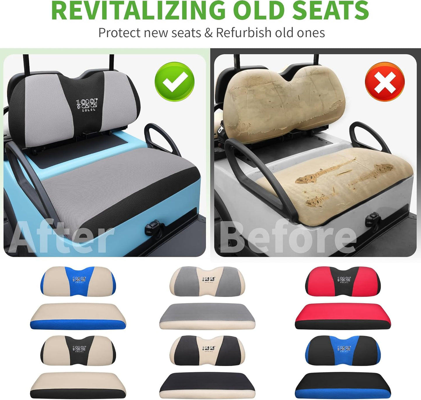 10L0L Golf Cart Seat Covers Universal for Yamaha Club Car Precedent Standard Front Seats, Breathable Mesh Bench Seat Cover, No Drilling Seat Cushion, All-Season Comfort Cool in Summer & Warm in Winter