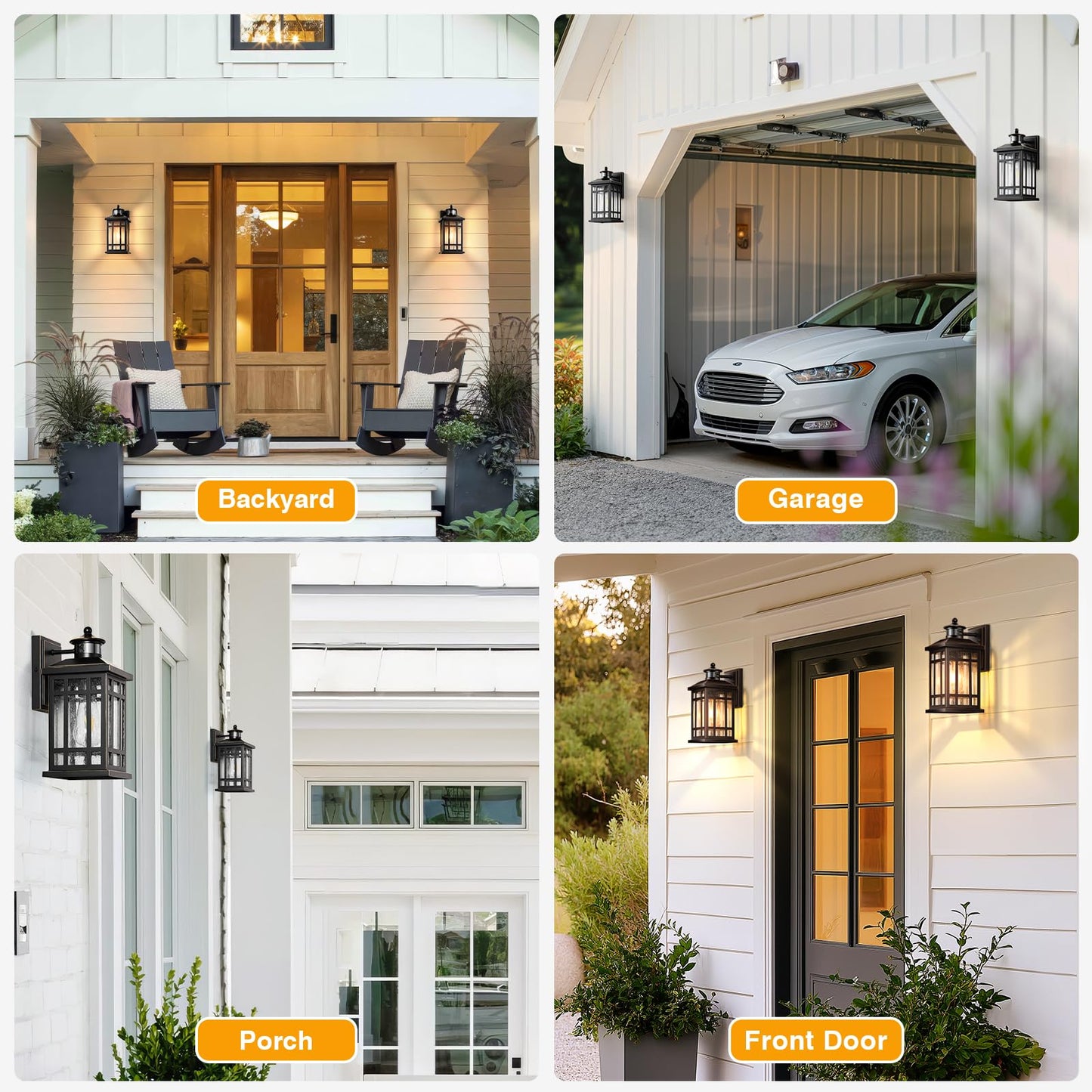 Distance-Adjustable Outdoor Lights For House  Modern Black Motion Sensor Outdoor Light With Gold Trim  Waterproof Dusk To Dawn Exterior Lighting Fixtures  Anti-Rust Outdoor Lanterns For Porch  Garage