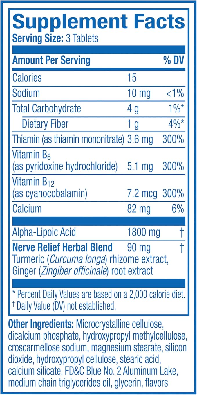 Nervive Nerve Relief, with Alpha Lipoic Acid, to help Reduce Occasional Nerve Discomfort in as Little as 7 Days, ALA, Vitamins B12, B6, & B1, Turmeric, Ginger, 30 Tablets (Packaging May Vary)