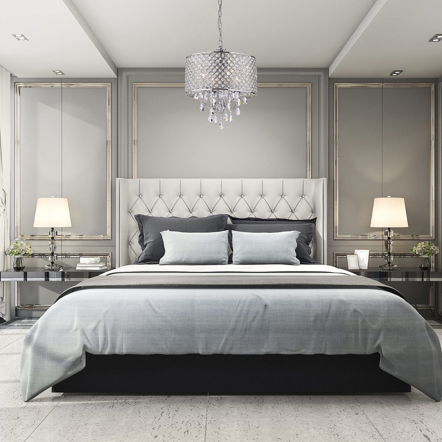 Edvivi Chrome 4-Light Round Crystal Chandelier Ceiling Fixture, Beaded Drum Shade, Model Epg801Ch