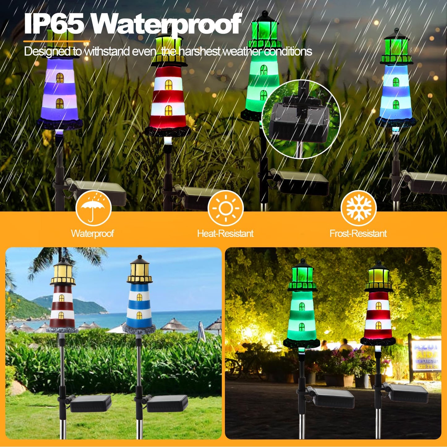 BEIDOULU Solar Powered Waterproof Garden Lights 4 Pack – Lighthouse Design for Outdoor Garden Lighting, Backyard Decorations & DIY Backyard Patio, Must-Have for Patio Lovers
