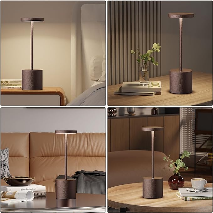 Cordless Table Lamps Rechargeable - Outdoor Portable LED Table Light 5000mAh Battery Operated Lamp 3 Color Stepless Dimming with Memory Function for Restaurant Dining Patio 2Pack Rust