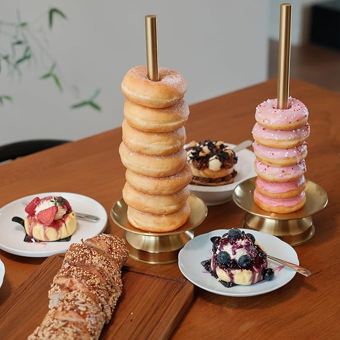 Metal Donut Stand 2 Pack-Gold Donut Stands for Dessert Table Easy to Assemble and Clean, Sturdy Donut Tower Stand for Birthday, Wedding, Party, Buffet, Afternoon Tea Serving