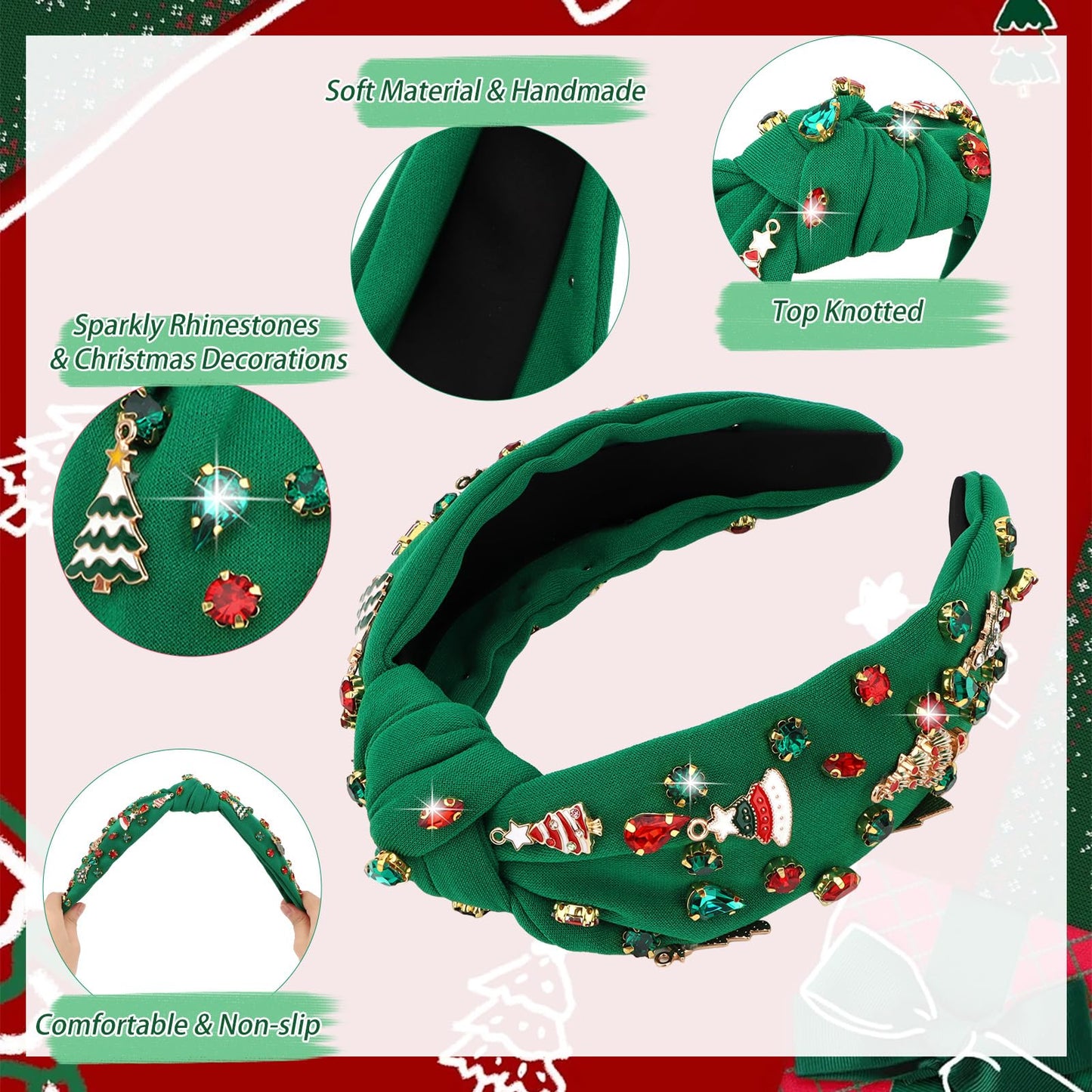 YARIEW Christmas Headbands for Women Christmas Tree Jeweled Crystal Xmas Head Band Hair Accessories Holiday Decorations (1 Count