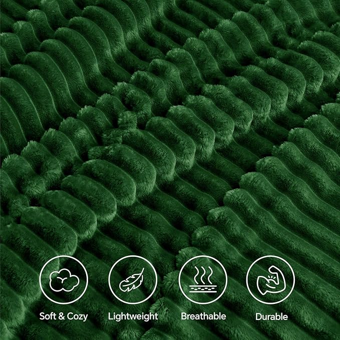 INFIIXSO Sherpa Fleece King Size Blanket - Super Soft & Warm Striped Fleece, Cozy Plush Fluffy Large Bed Blanket All Season Use (Dark Green, 104x90 Inches)
