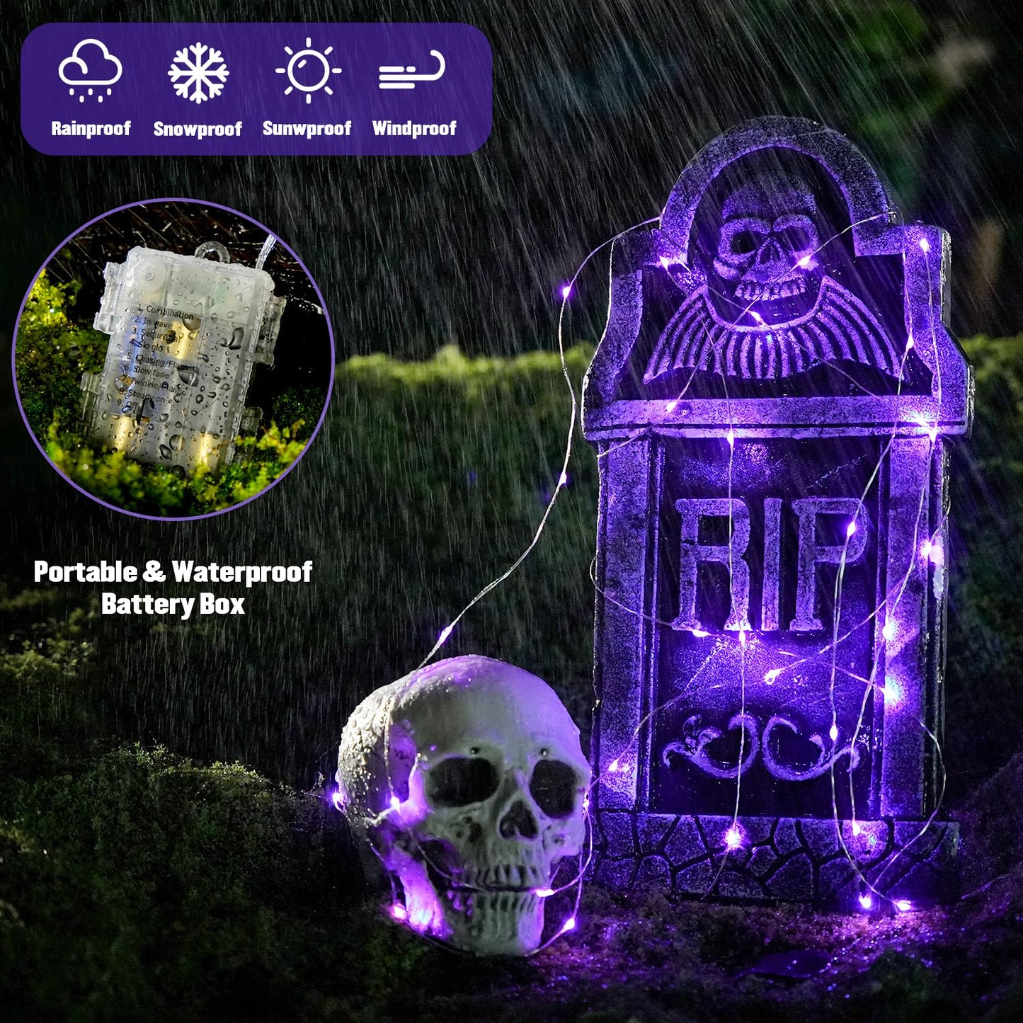 Jmexsuss 2 Pack 100 Led Purple Christmas Fairy Lights, Battery Operated, 66Ft With Remote, 8 Modes For Indoor/Outdoor Decorations