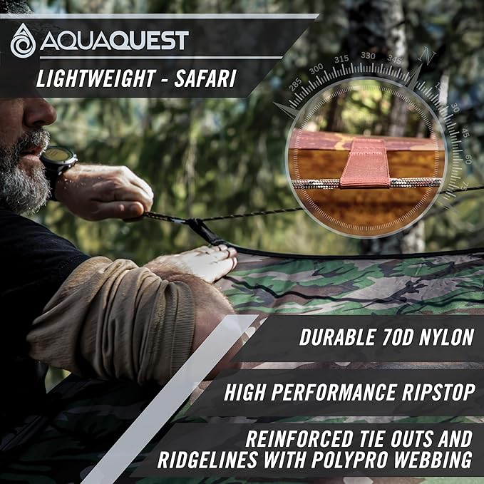 AquaQuest Safari Camping Tarp - Lightweight Durable Rain Fly - Waterproof Camping Essentials for Hiking, Backpacking & Hammock, 20 x 13 ft, Forester Green