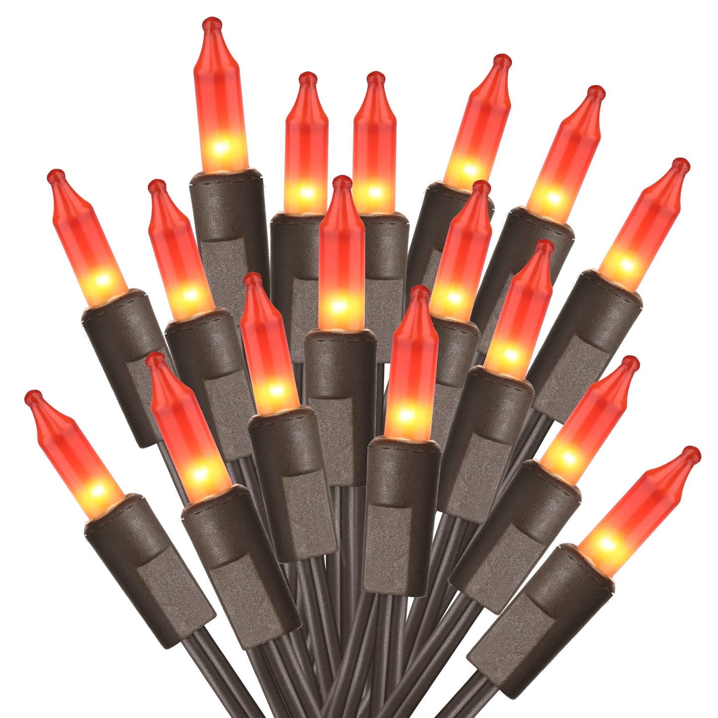 ODEETRONIC Orange Halloween Lights, 100 Count, 21.63ft, Mini Indoor/Outdoor String Lights, Brown Wire