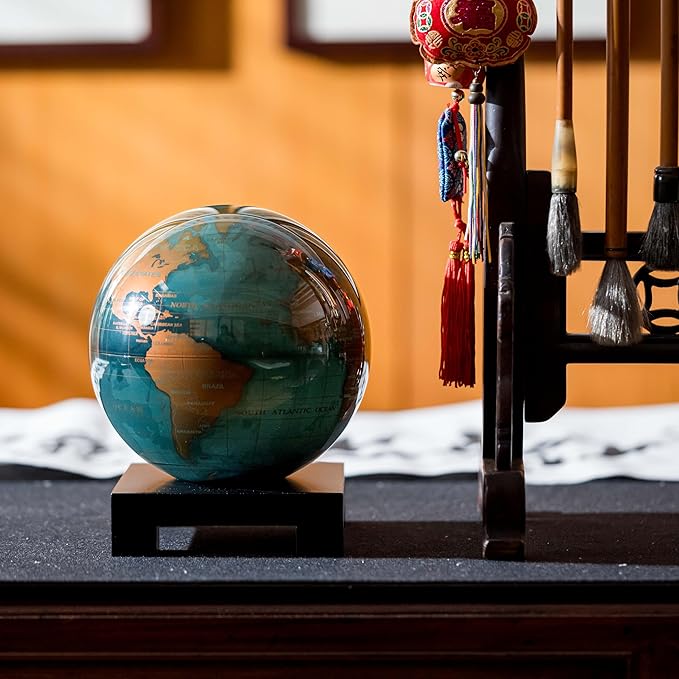 MOVA Blue and Gold Solar-Powered Rotating Globe 6” | Desk Decor with Stand | No Batteries Needed | Modern Map Accent for Home or Office