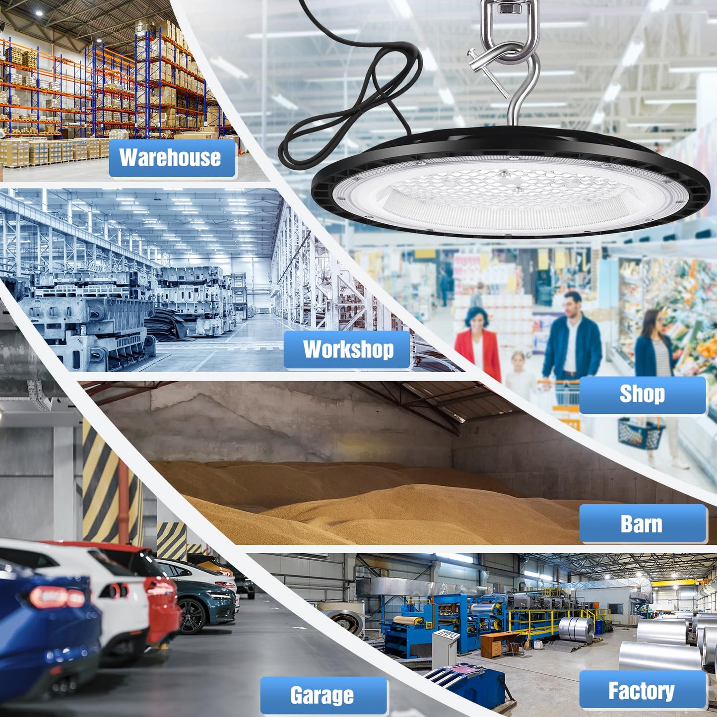 Yanycn 200W Ufo Led High Bay Light Fixture 120Vac 30800Lm 5000K Daylight Commercial Shop Bay Lighting [850W Mh/Hps Equiv.] Us Plug Area Lighting For Garage/Warehouse/Barn/Gym/Factory/Workshop