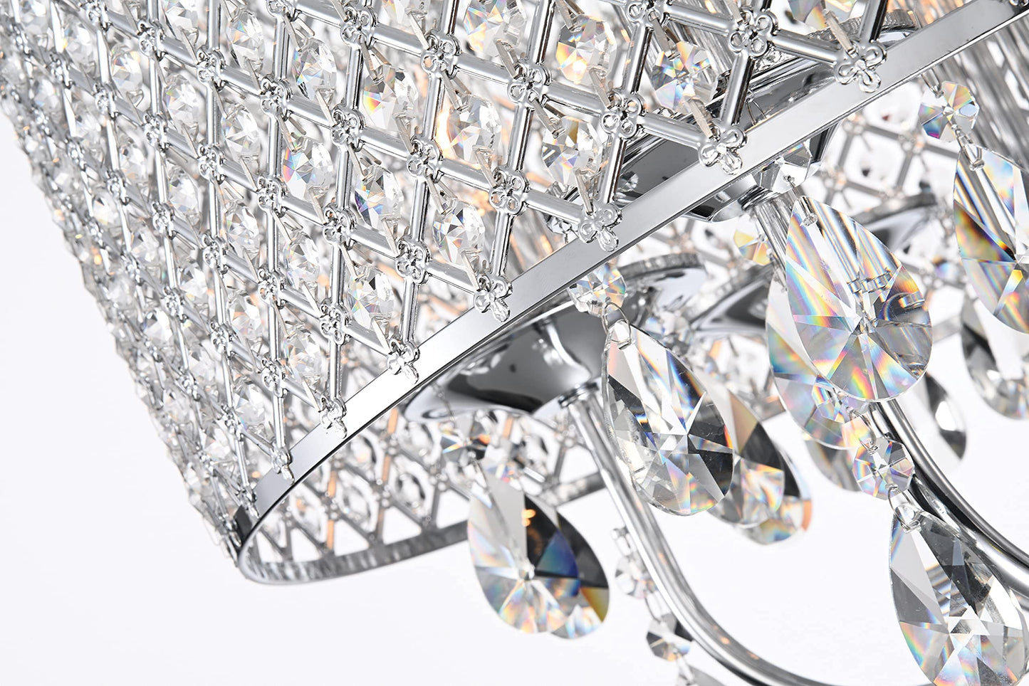 Edvivi Marya 6-Light Chrome Drum Crystal Chandelier, Adjustable Ceiling Light Fixture For Dining Room, Living Room, Bedroom
