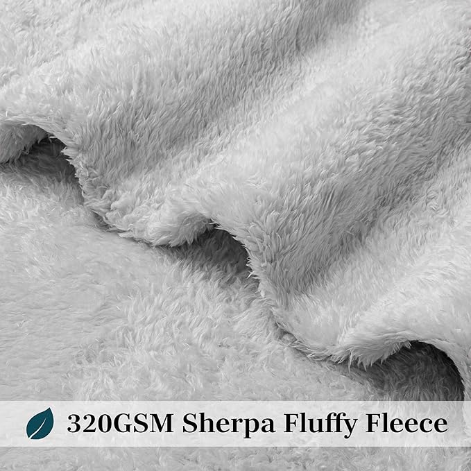 PAVILIA Sherpa Bed Blanket King Size, Light Grey Plush Soft Cozy Blanket for Bed, Fluffy Lightweight Microfiber, Fuzzy All Season Blanket, 90x108 King