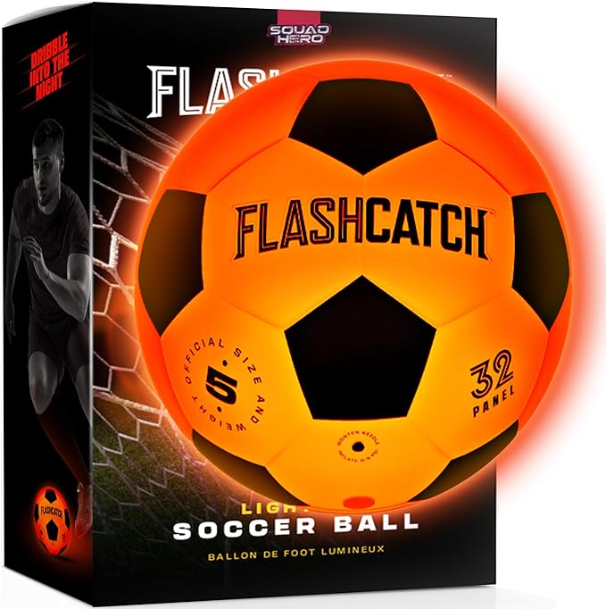 FlashCatch Light Up Soccer Ball - Glow in The Dark - NO 5 - Sports Gear Gifts for Boys & Girls 8-15+ Year Old - Kids, Teen...