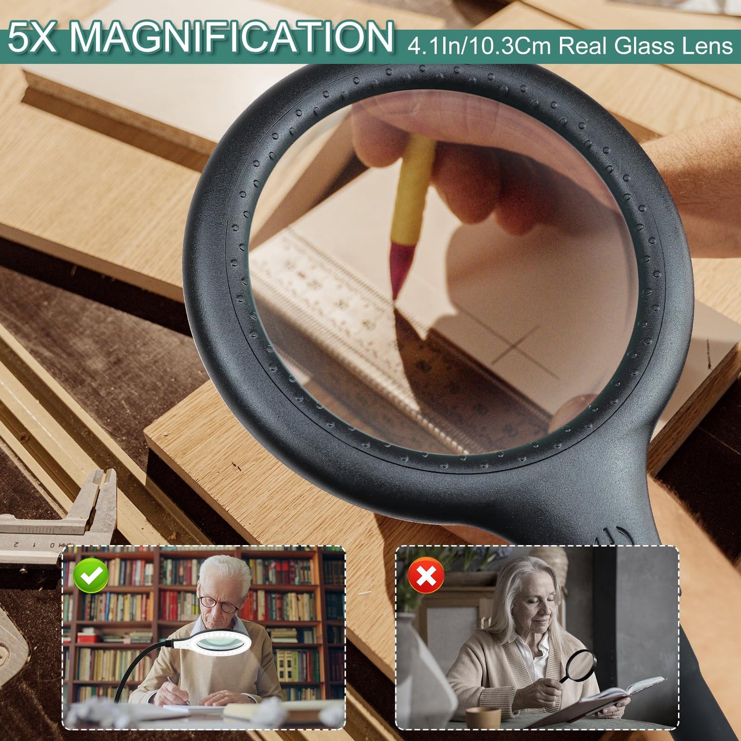 Delixike Magnifying Glass with Light, Flexible Gooseneck, Dimmable, Model DLXK-1, White