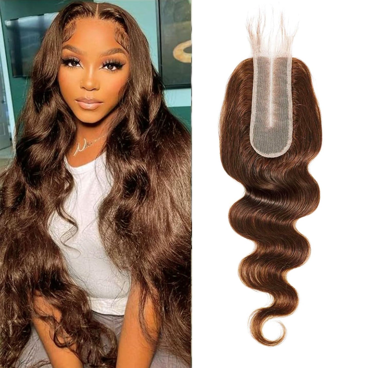 DSEKCAIN 4# Chocolate Brown Color Body Wave 2x6 HD Lace Closure Human Hair Transparent Lace Closure 2x6 Long Middle Part 100% Ra